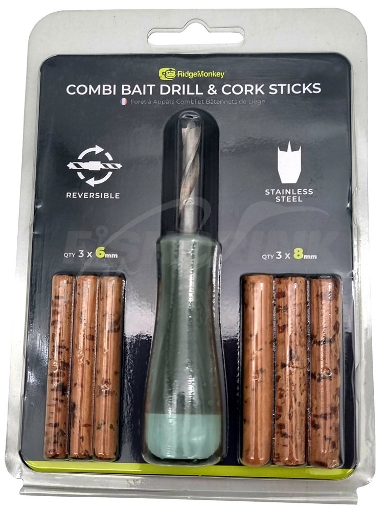 Свердло для бойлів RidgeMonkey Combi Bait Drill & Cork Sticks + корковые палички 6/8mm