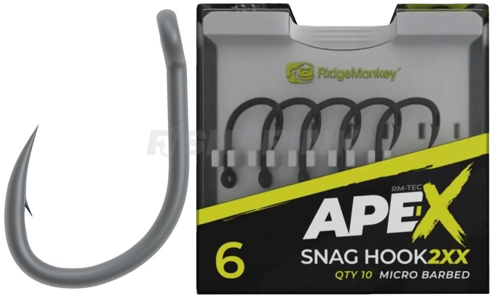 Крючок карповый RidgeMonkey Ape-X Snag Hook 2XX с бородкой #4 (10 шт/уп)