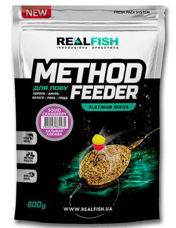 Прикормка Real Fish "Flat Method Feeder" SQUID CRANBERRY (Кальмар Журавлина)