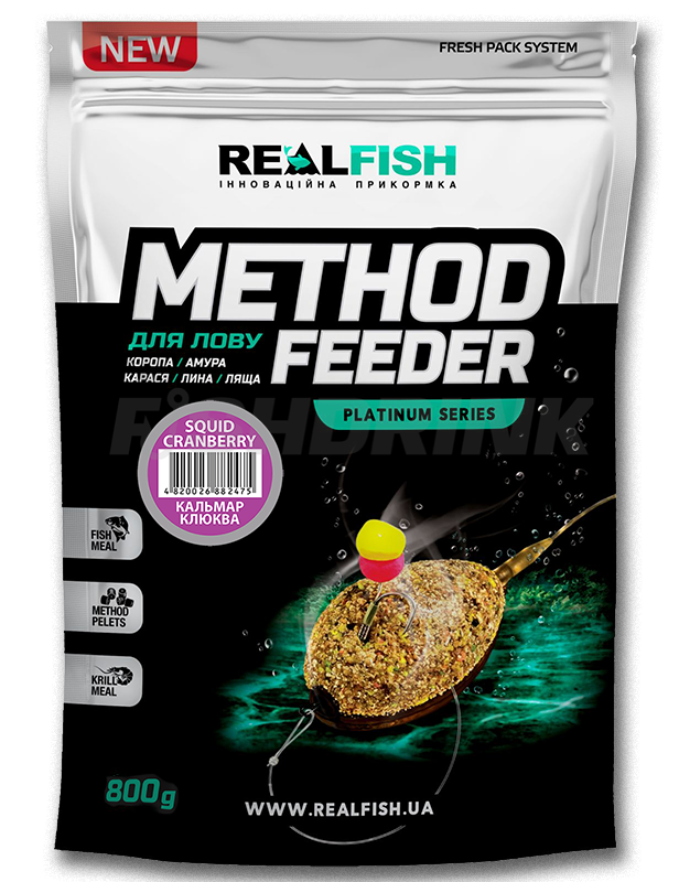 Прикормка Real Fish "Flat Method Feeder" SQUID CRANBERRY (Кальмар Журавлина)