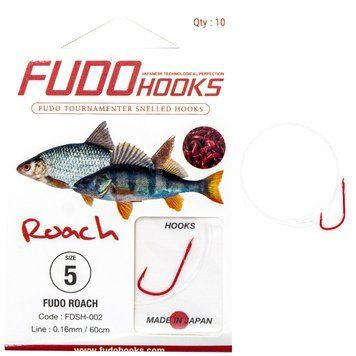 Крючки с поводками Fudo Roach Red 7 0.14mm 60cm (10 шт.) (FHRDSH0027)