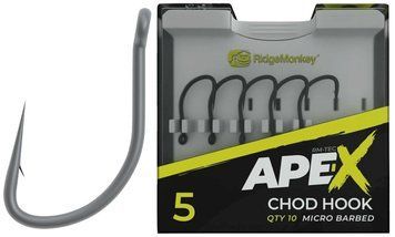 Крючок карповый RidgeMonkey Ape-X Chod с бородкой #6 (10 шт/уп)