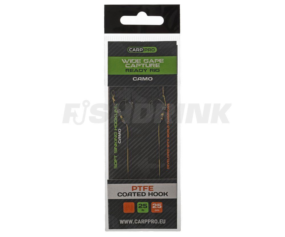 Готовий повідець Carp Pro Camo Hooklink 25см 25 lb PTFE Wide Gape Сapture №4
