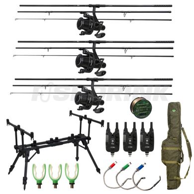 Короповий набір "ADVANCED" на 3 вудлища FLAGMAN SENSOR BIG GAME CARP NGS 3.6m 3lb NEW, 18 в 1