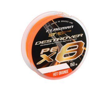 Шнур Flagman Destroyer PE X-8 Hot Orange 150м #0.8-0.148мм